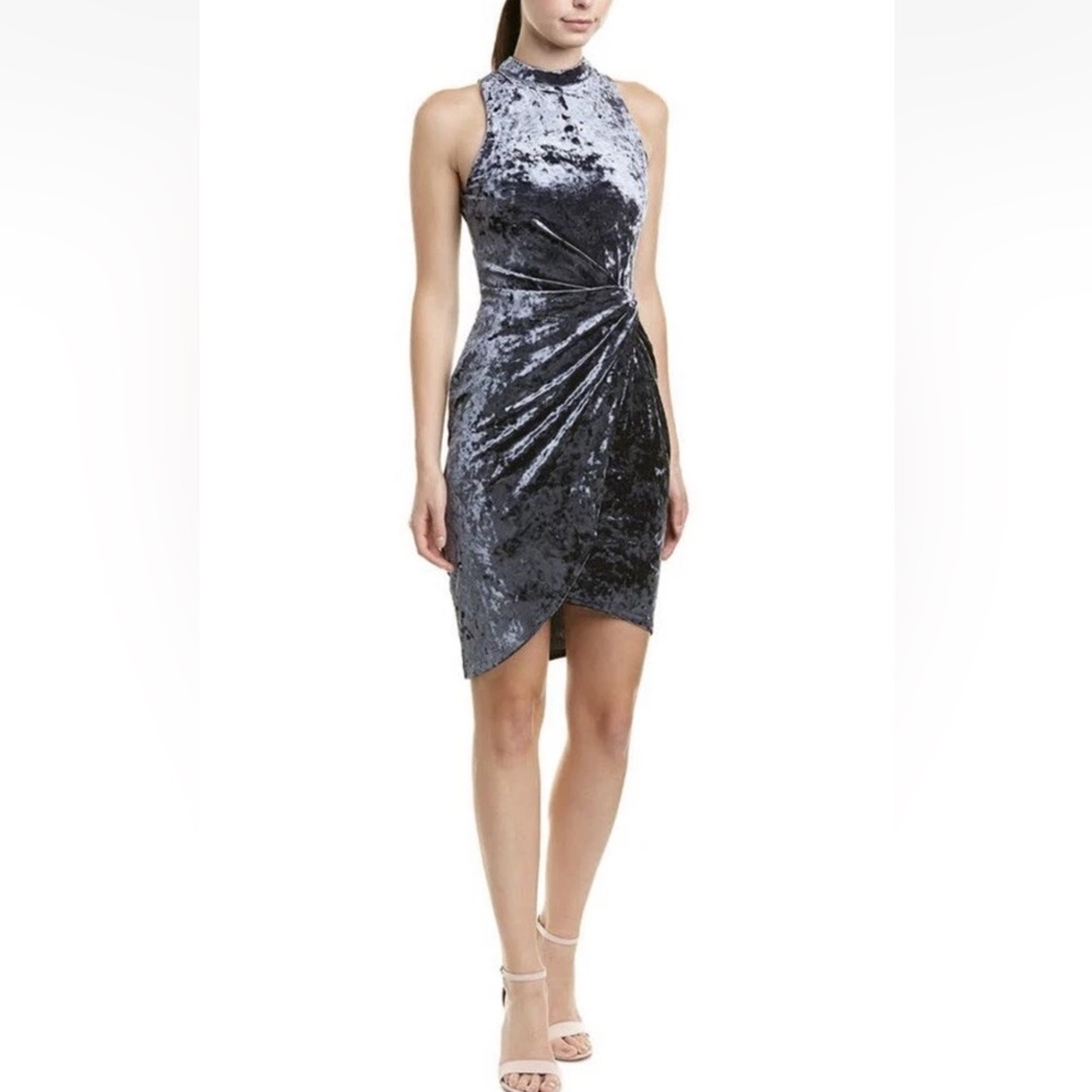 ASTR the Label Womens Dress Avalon Sleeveless Velvet Wrap Dress Sapphire